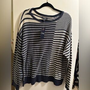 Chaps woman’s XL asymmetrical navy and beige sweater, NWT